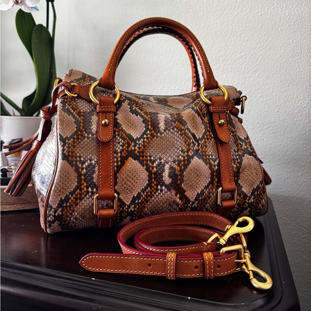 Dooney & Bourke Brown Snake-Print Florentine Satchel - Picture 2 of 2